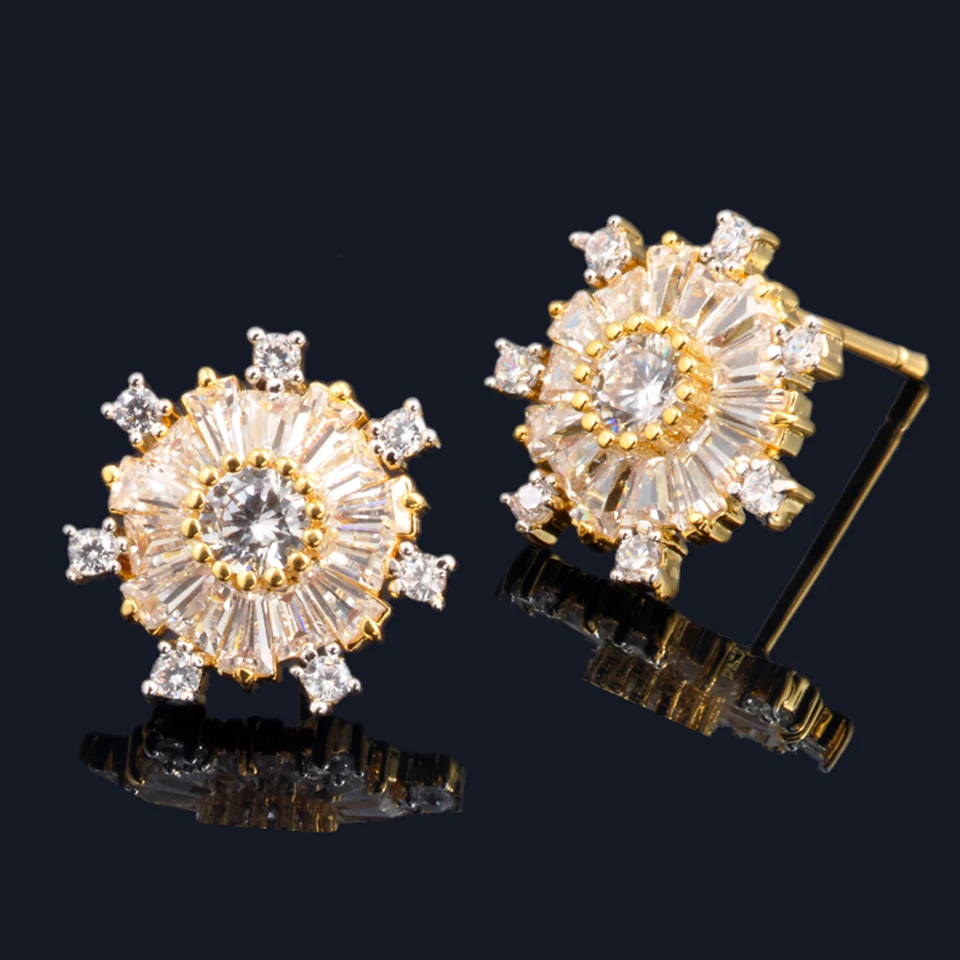 VANAXIN Sunburst Stud Earrings Sparkling Full Pave Cubic Zirconia 14K Gold Plated  Statement Earrings for Women Party Jewelry