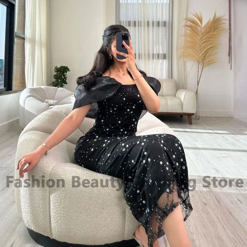 Exquisite Lace Party Gown Off The Shoulder Mermaid Strapless Saudi Arabia Women Tea-Length Vestido De Fiesta Elegante Para Mujer