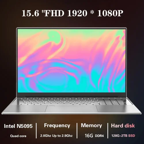 ポータブルオフィスノートブックPC,15.6インチのラップトップ,唇の画面,16GBのRAM, Intel 11 Celeron n5095a,ネットブック,Windows 10, 11 Pro
