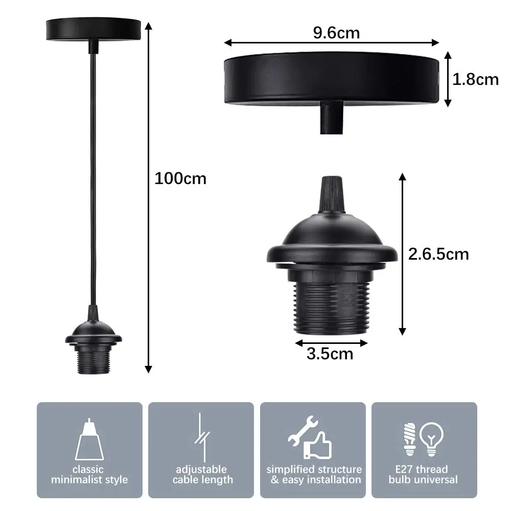 Portalámparas tipo Edison de estilo retro, enchufe de luces colgantes de aluminio con base de rosca E27 de bombilla, accesorio de luz industrial de