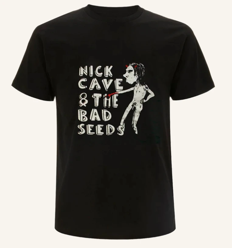 Vintage Nick Cave & The Bad Seeds Devil Graphic Black Cotton Punk Rock Band Casual Short Sleeve Tee