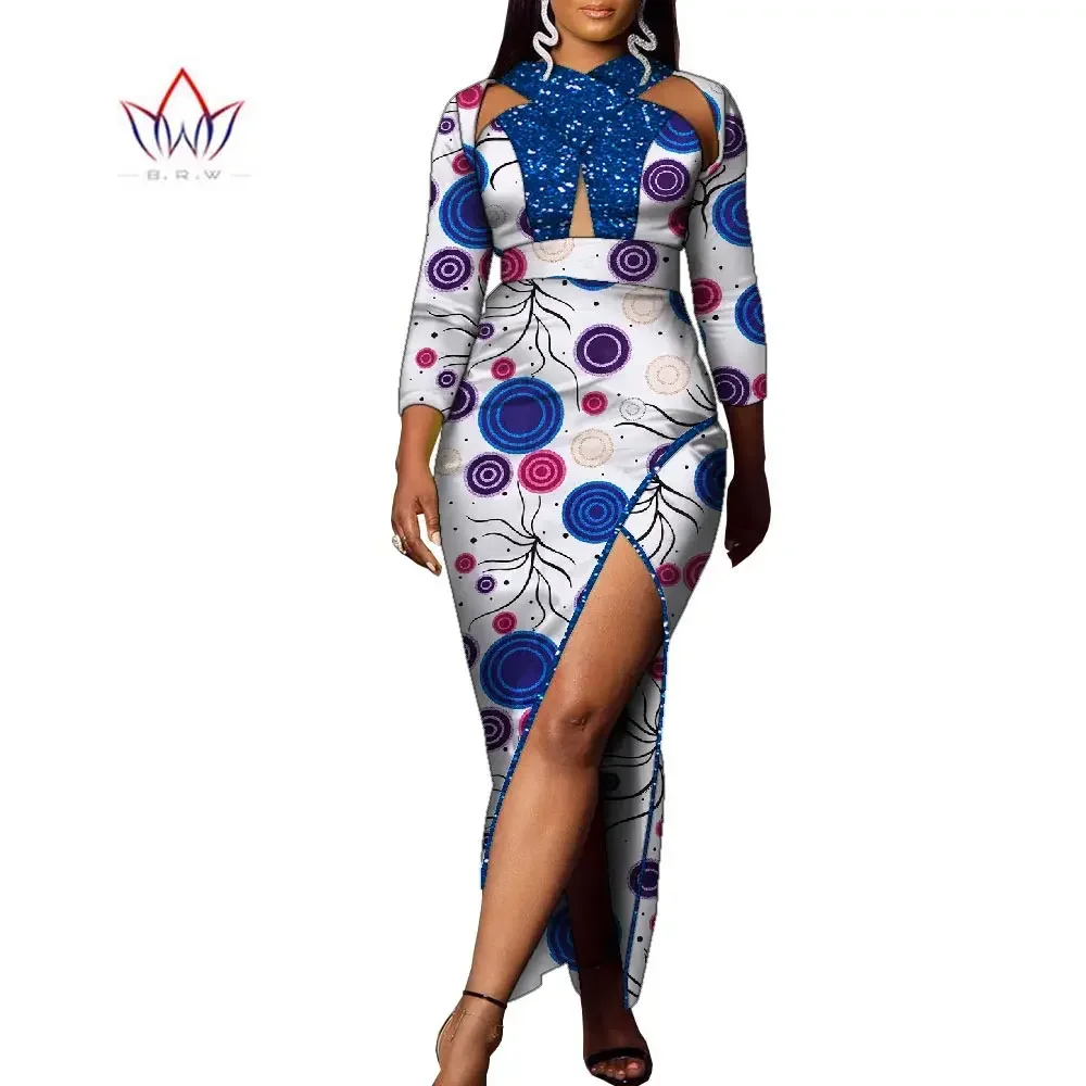 

BintaRealWax African Dresses for Women Bazin Riche Hollow Out Sexy Dress Dashiki Africa Wax Print Clothing WY10131