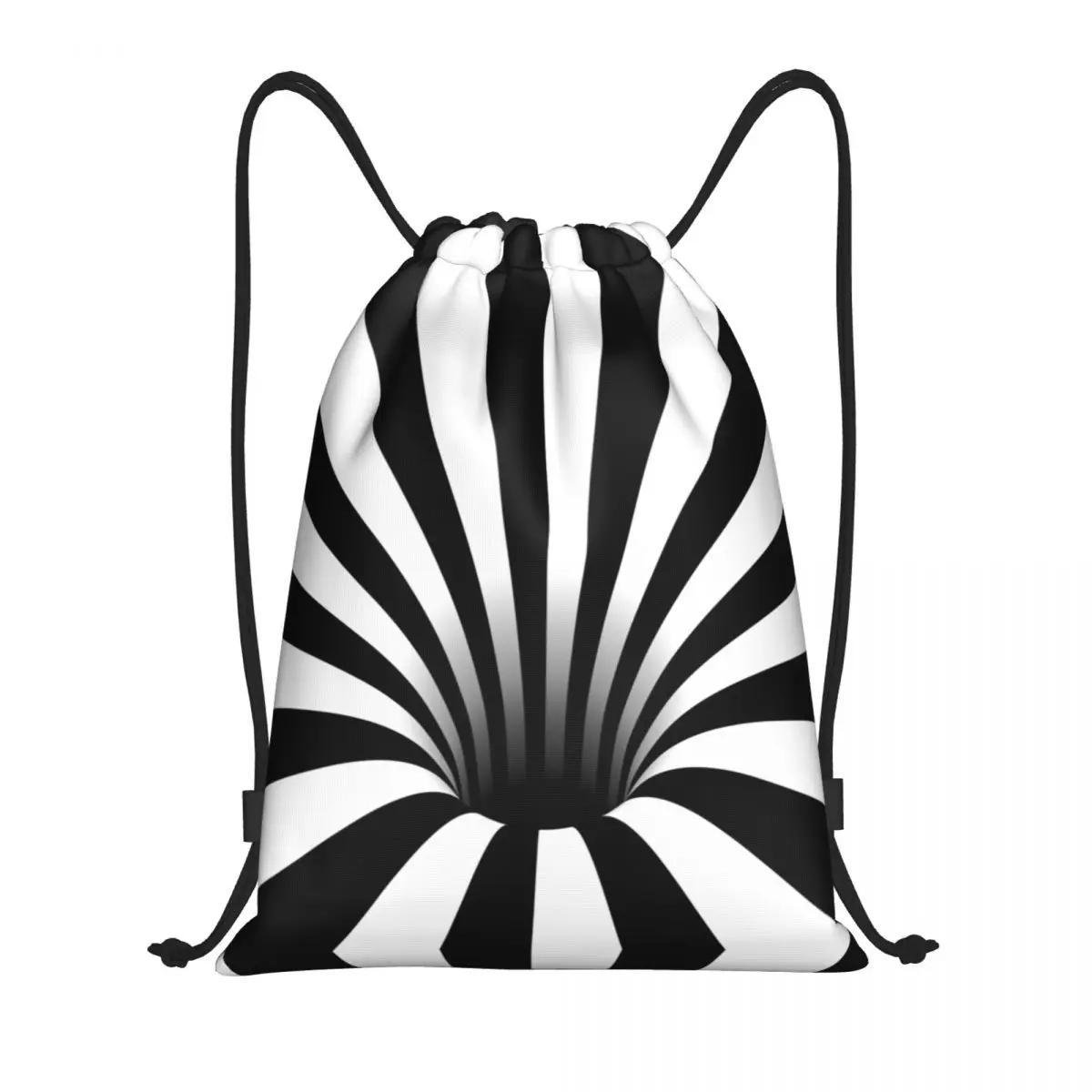 Custom Abstract Black Hole Drawstring Backpack Gym Sport Sackpack Foldable Optical Illusion Black White Lines Training Bag Sack