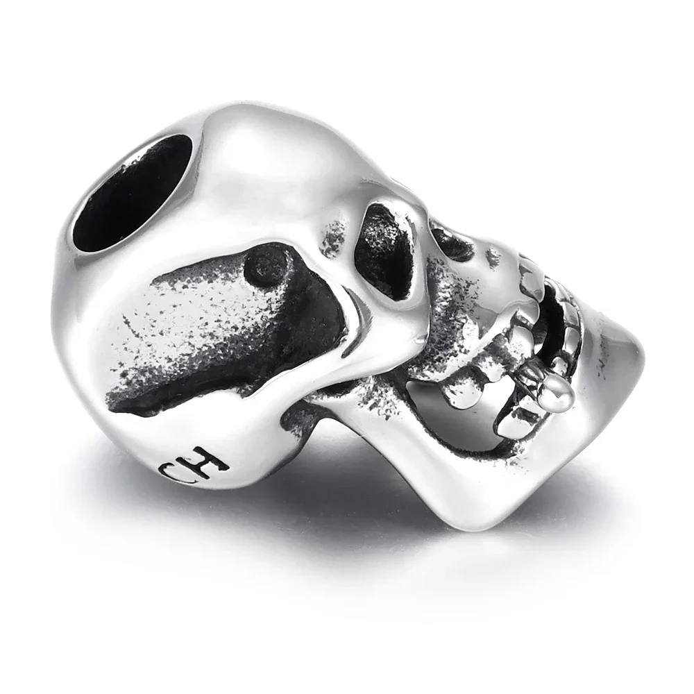 Stainless Steel Beads Skull Metal Large Hole 6mm Charm Slider DIY Men Bracelet Making Supplies Handmade Jewelry Findings