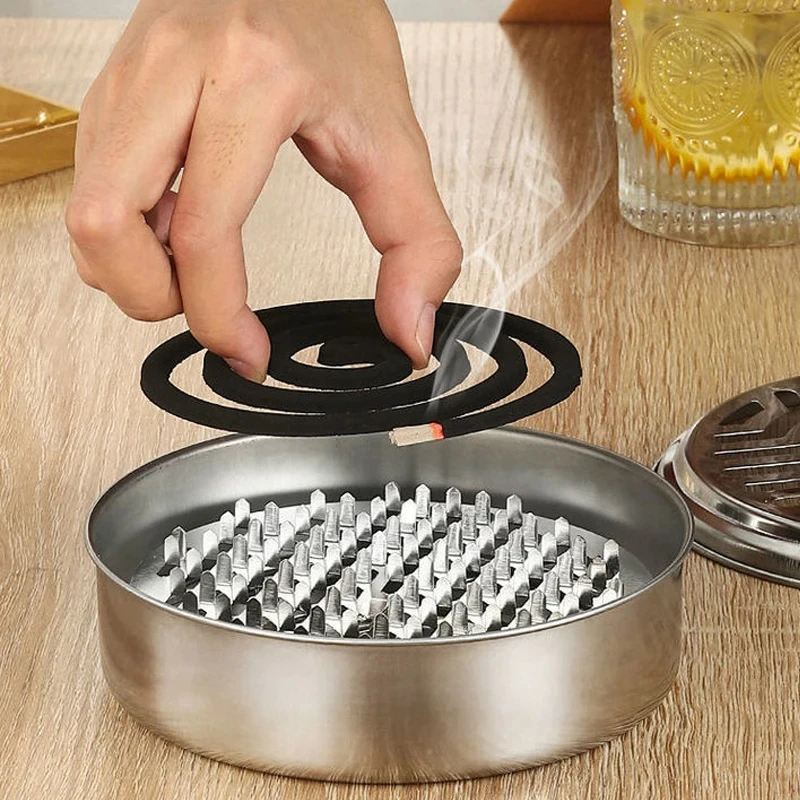 Mosquito Coils Holder Stainless Steel Mosquito Coil Box with Cover Round Mosquito Coil Tray Easy To Clean Anti-Mosquito Supplies