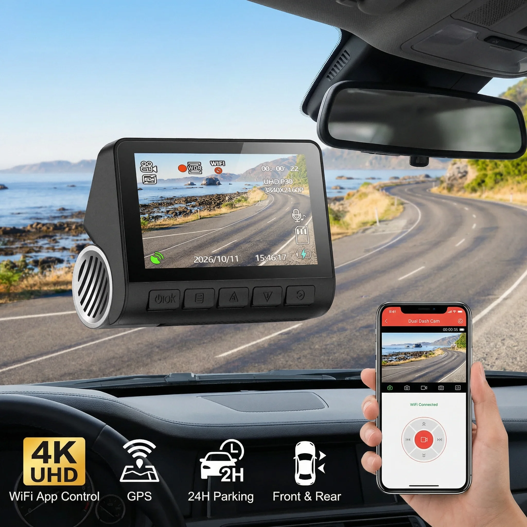 4K Dual Dash Cam Front and Rear 3.0