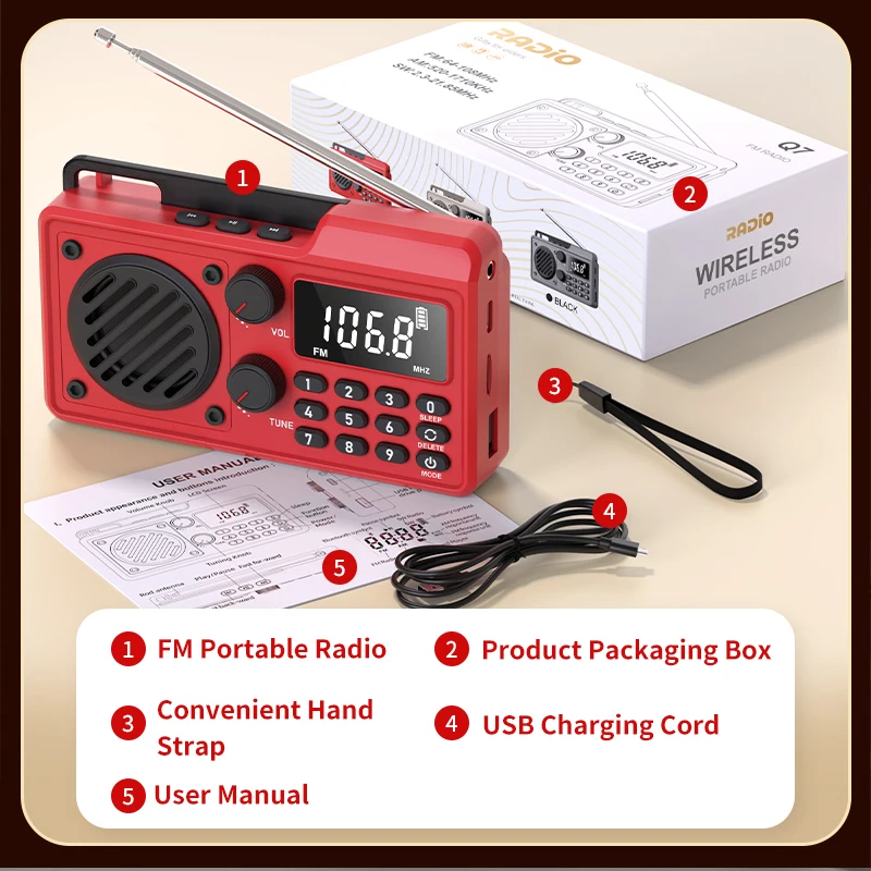 AM FM SW محطة راديو معدات البث الرقمية الصغيرة جيب صغير مشغل ستيريو تصميم سماعات بلوتوث لاسلكية محمولة #6