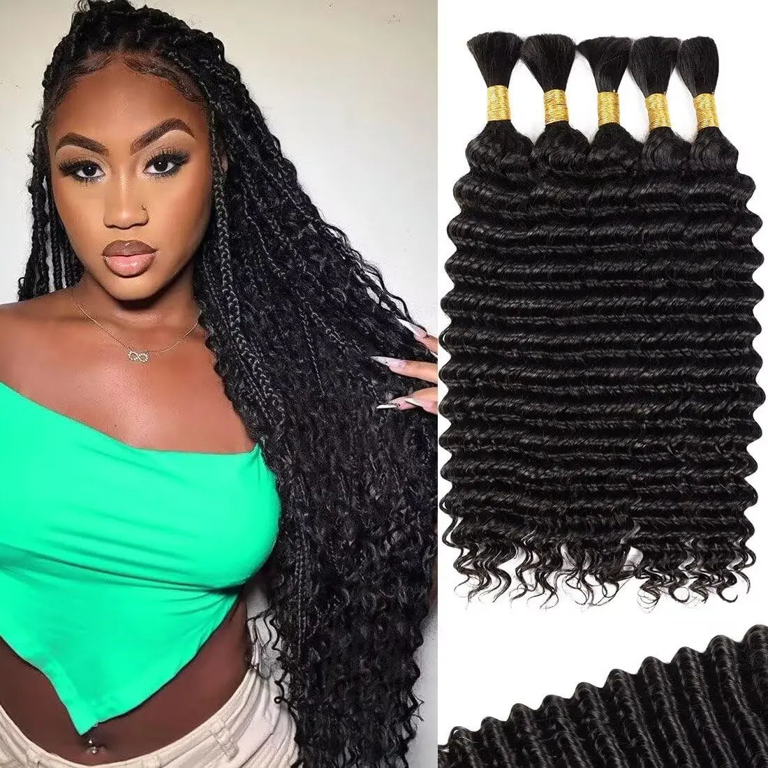 

Natural Human Braiding Hair 26 28 Inch Deep Water Wave Bulk Human Hair for Boho Braids No Weft Virgin Curly Hair Extensions