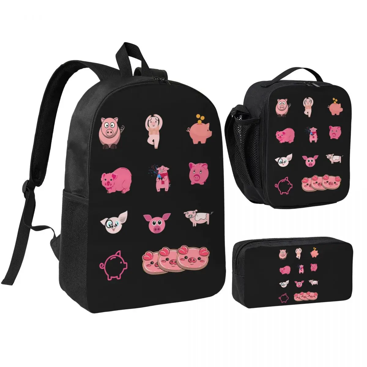 National Pig Day Sticker Pack Backpack Student BookBag School Bag Shoulder Bags 3ps Insulated Lunch Bag Pencil Case