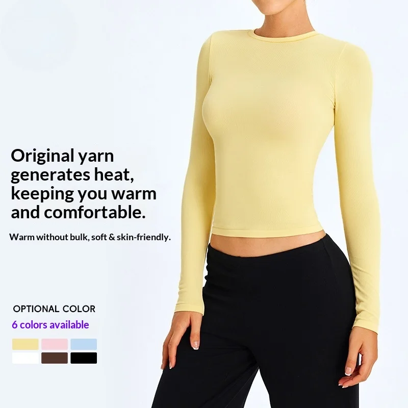 SHINBENE Women's Quick-Drying Long-Sleeve Fitness Top Slim-Fit Running T-Shirt Yoga Sports Wear