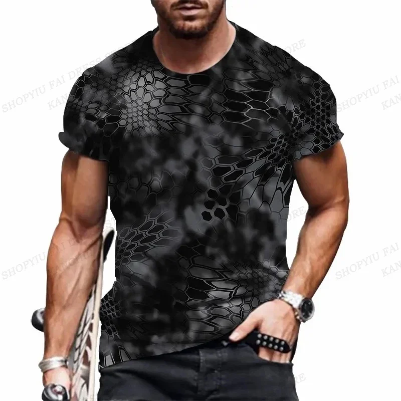 Men\'s 3D Camouflage Printed T-shirt, Fashionable Round Neck Short Sleeved Shirt, Outdoor Sports Summer Fitness Loose Fitting Clo