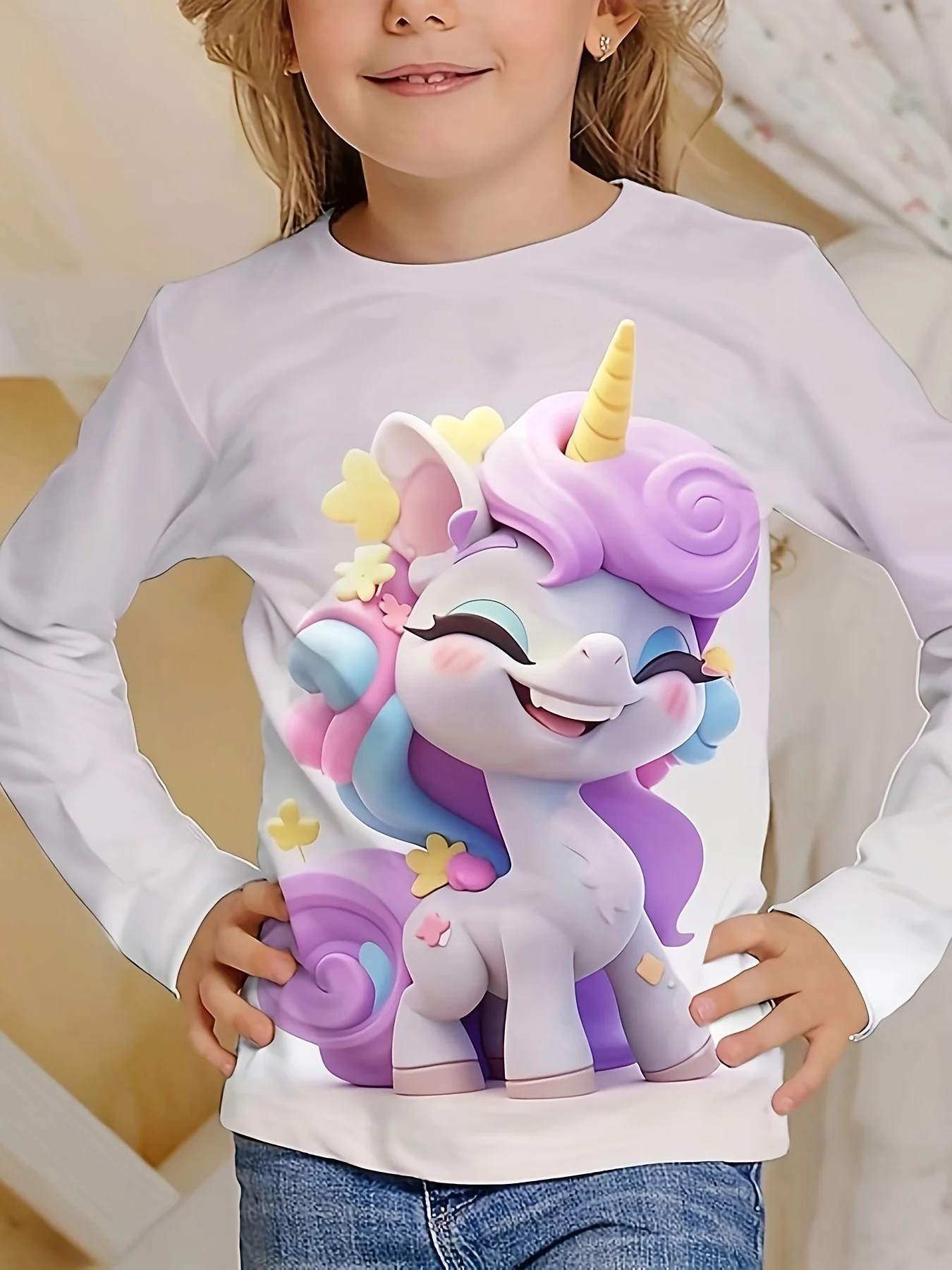 Children's Clothing Girl T-Shirt Long Sleeve Child T Shirt Cartoon Cute Horse Print Top Kids Autumn Clothes O-Neck Kids T Shirt