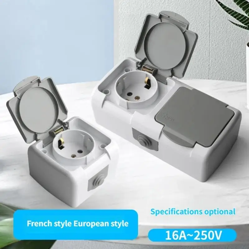 

Waterproof Surfaces Mounted Socket with Flipping Cover and Back Box IP54 Electrical Socket Perfect for Outdoor Use K1KF