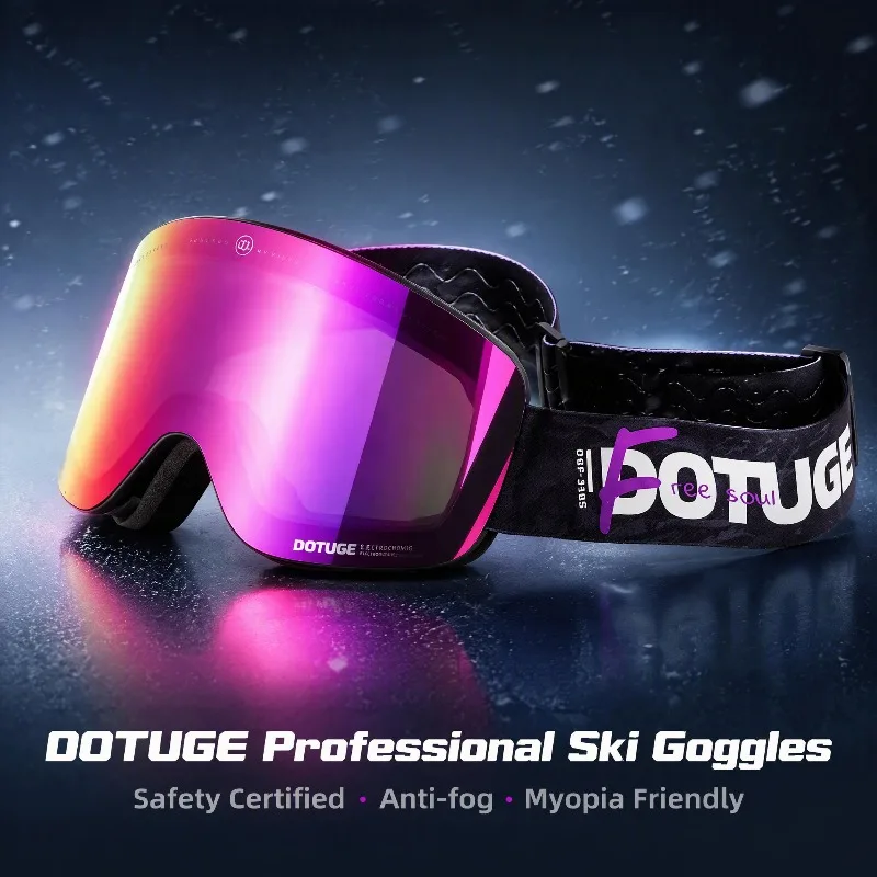 DOTUGE Flip Magnetic Ski Goggles OTG Over Glasses Anti Fog UV400 HD Lens Quick Release Snow Goggles for Winter Outdoor Snow