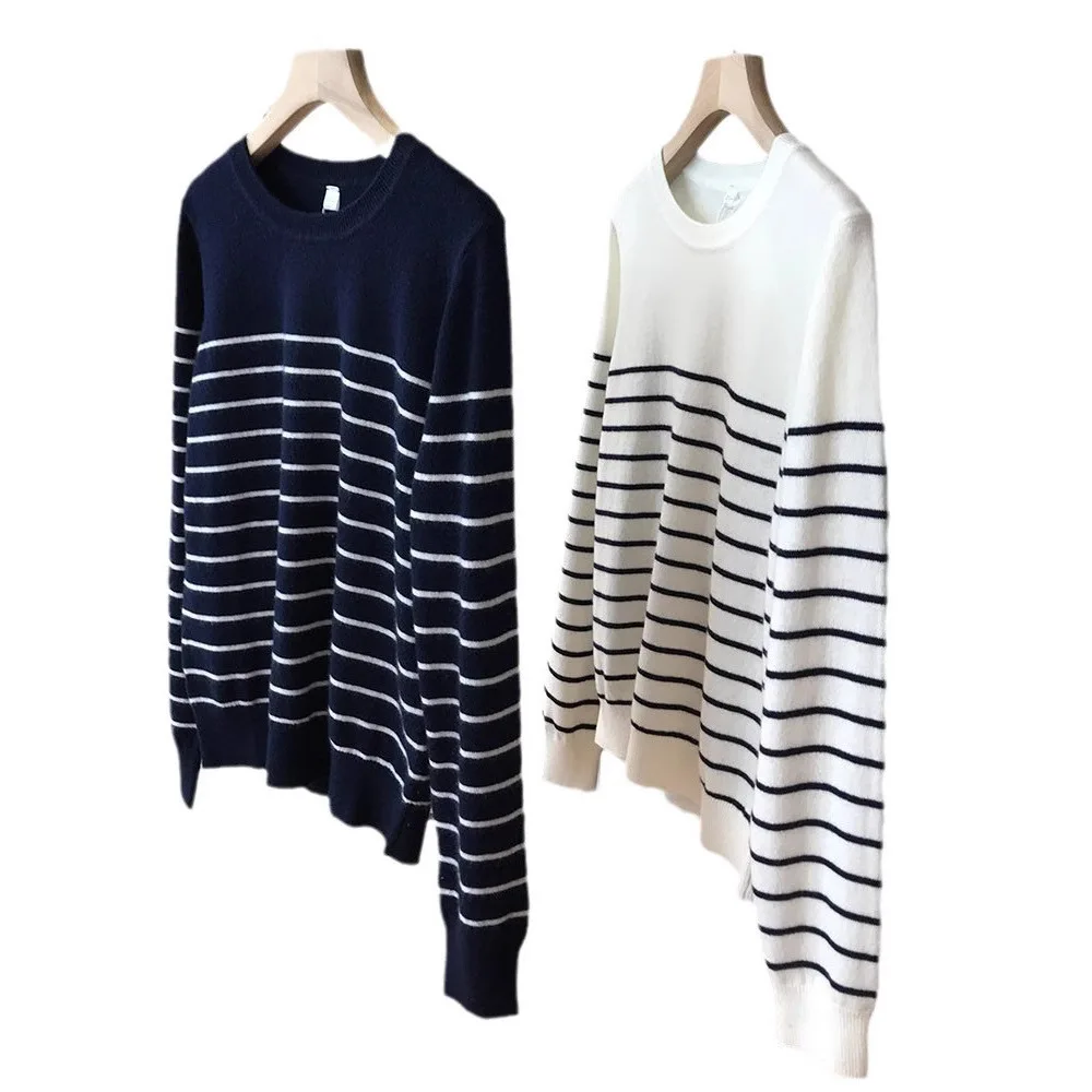 New Women Fashion Striped Basic Knit Sweater Vintage O Neck Short Sleeve Female Pullovers Chic Tops
