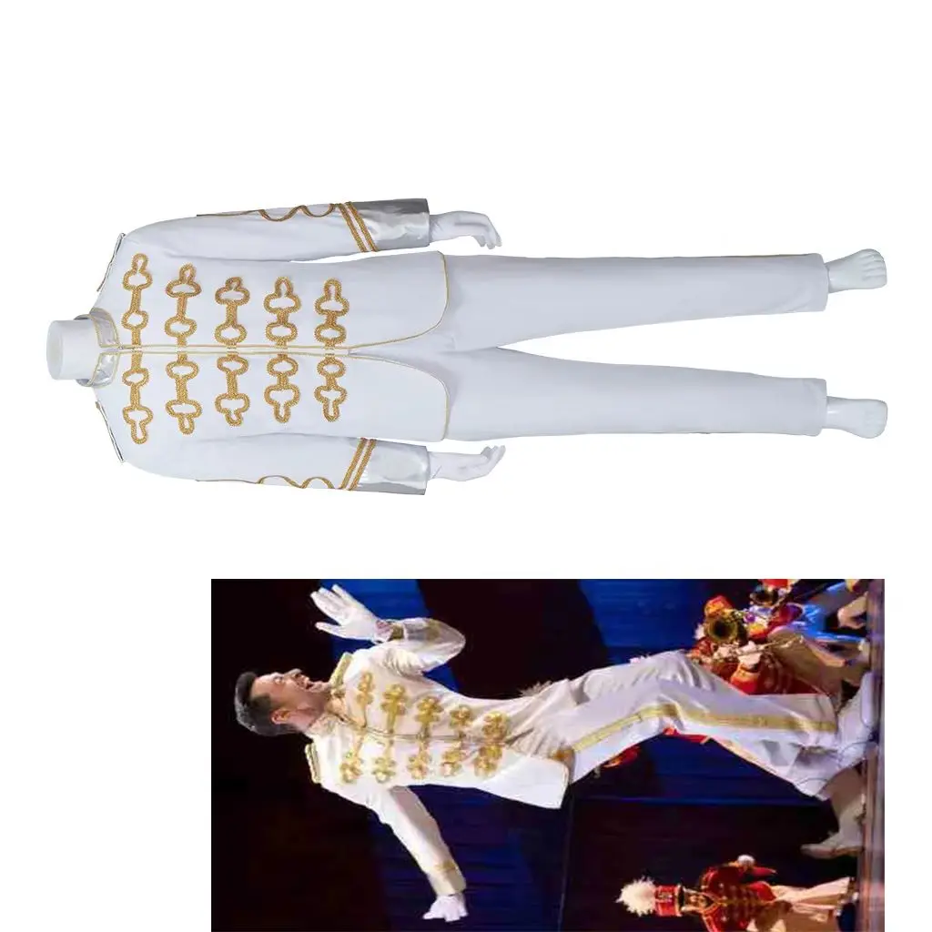

The Music Man Cosplay Harold Hill Costume Men's White Embroidery Uniform Suit Musical Broadway Stage Performance Outfits