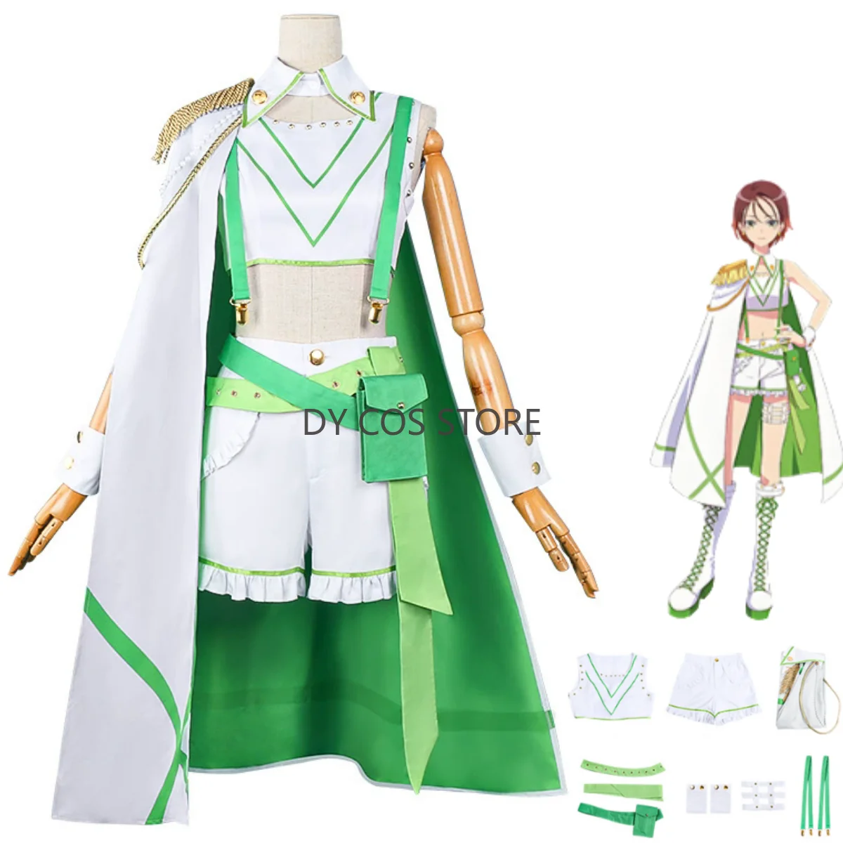 

New Anime Maebashi Witches Kitahara Kyoka Cosplay Costume White Green Cloak Tops Shorts Woman Sexy Carnival Halloween Suit