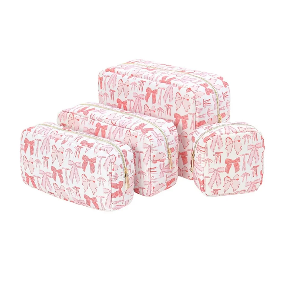 

4pcs Bow Floral Makeup Bag Small Cosmetic Bag Aesthetic Pouch Organizer Waterproof Nylon Travel Storage Bag Bow Cute