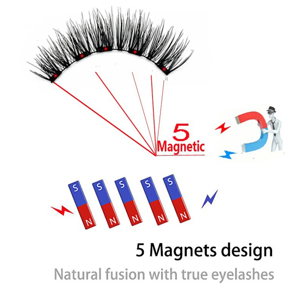 8pcs/box Magnetic Eyelashes Kit Reusable Magnetic False Eyelashes 3D Handmade Lashes With 5 Magnets Daily Makeup Supplies