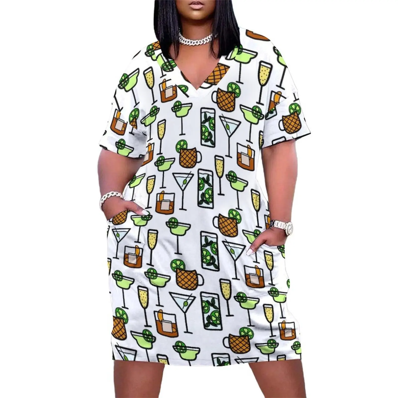 

Bottoms Up Cocktails Drinks Loose Pocket Dress Summer women's clothing women party dresses