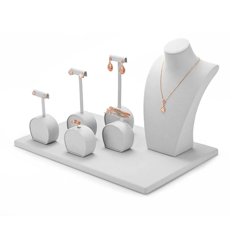 FANXI Newly Resin Earrings Display Stand Microfiber Necklace Display Bust Jewelry Display Props Set for Shop Cabinet