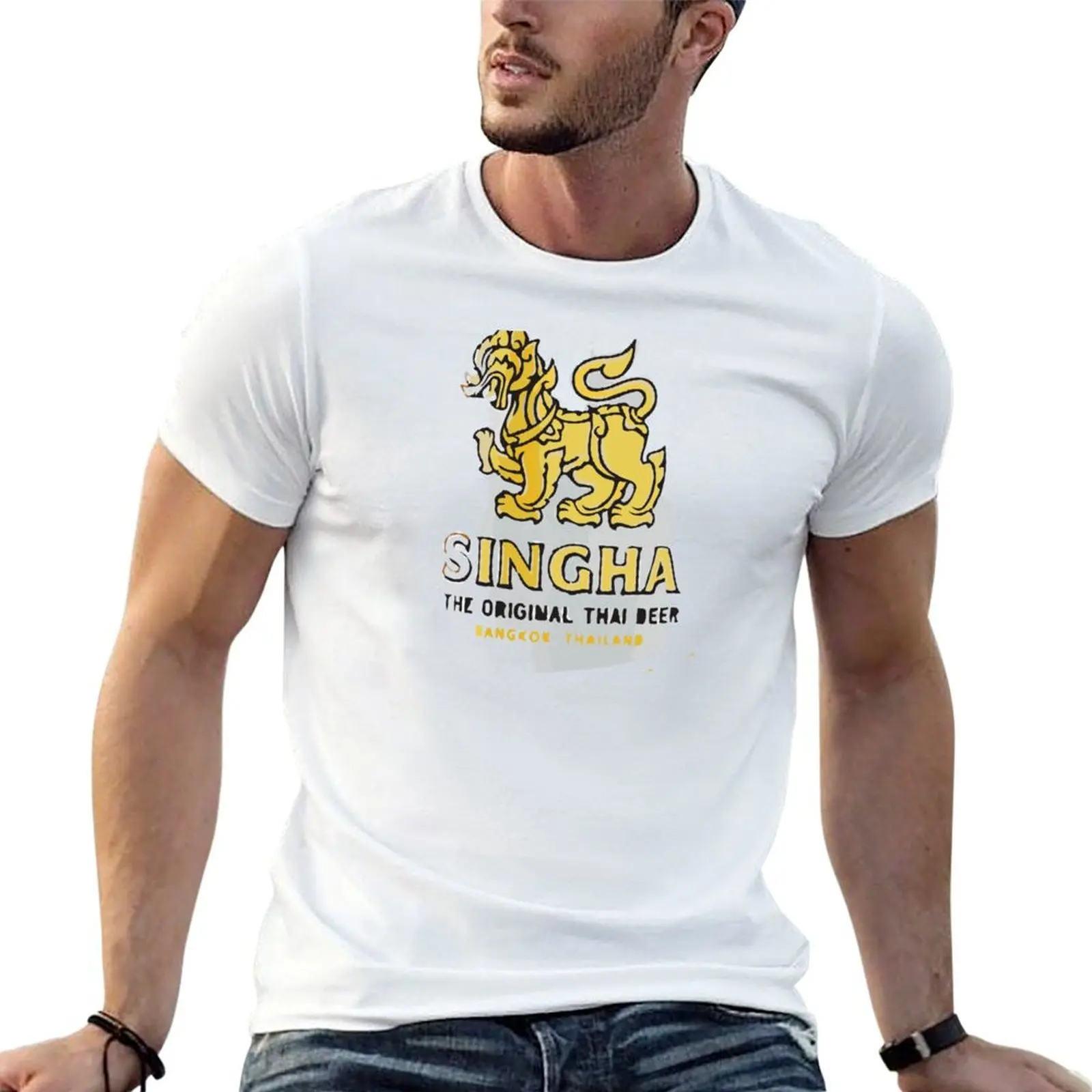 Para camiseta hombre camiseta oscura humor anime camiseta camisas tailandesas cerveza divertida? Camisas de algodón Singha