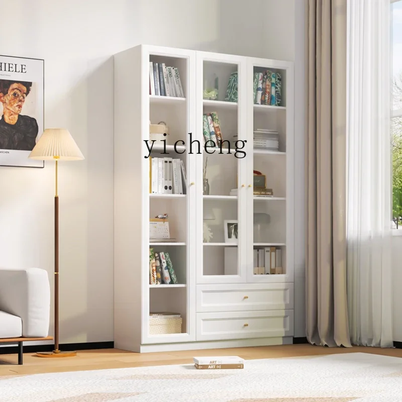 

TWR Solid Wood Bookcase with Glass Door Storage Rack Floor Storage Dustproof Combination Cabinet
