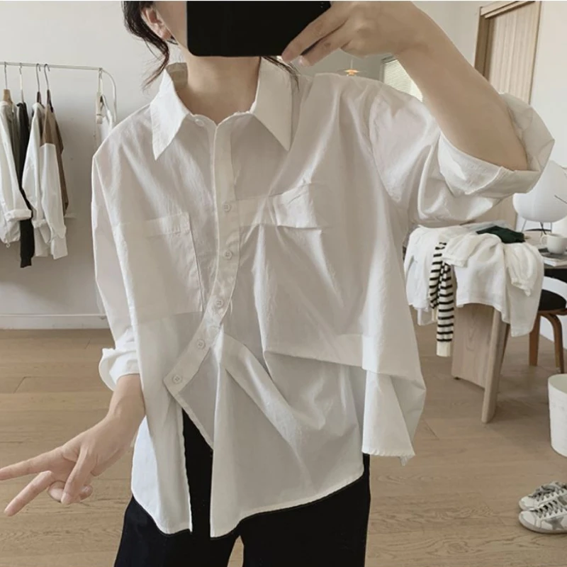 Shirts Women Chic Loose M-3XL Spring Tops Sun-proof Breathable Irregular Designed Vintage Simple Casual Female New Fashion Chic