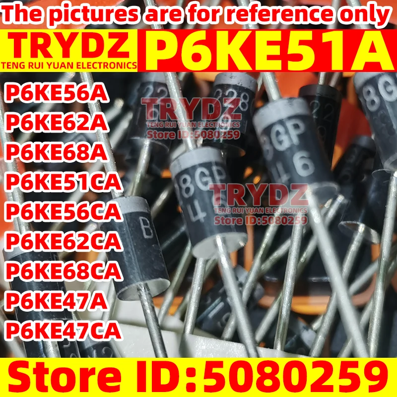 200-20pcs New P6KE51A P6KE56A P6KE62A P6KE68A P6KE51CA P6KE56CA P6KE62CA P6KE68CA P6KE47A P6KE47CA