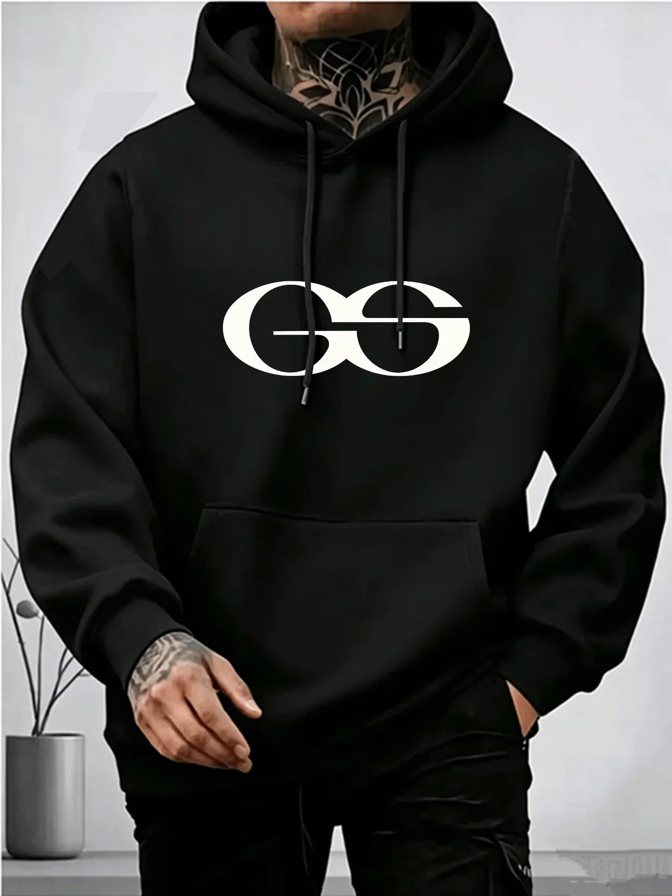 Men's Hooded Sweatshirt for Autumn and Winter, Simple and Stylish Letter Print Pullover, Loose-Fitting Sports Top, Hip-Hop Style