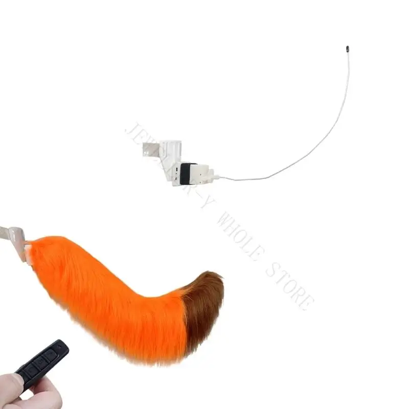 R7UF Electric Movable Cats Foxes Tail Faux Furs Animal Tail Remote Control Wagging Tail Halloween Cosplay Costume Toy Adult Kids