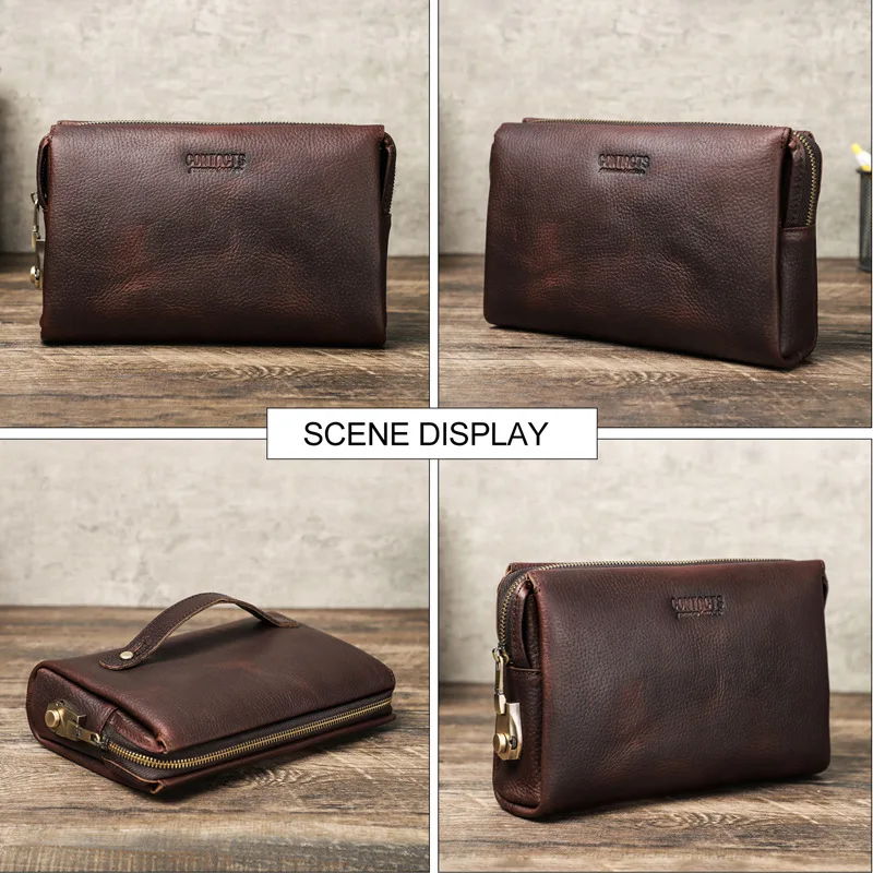 New Fashionable British Style Top Layer Cowhide Handbag Anti Theft Combination Lock Casual Men's Crazy Horse Cowhide Storage Bag
