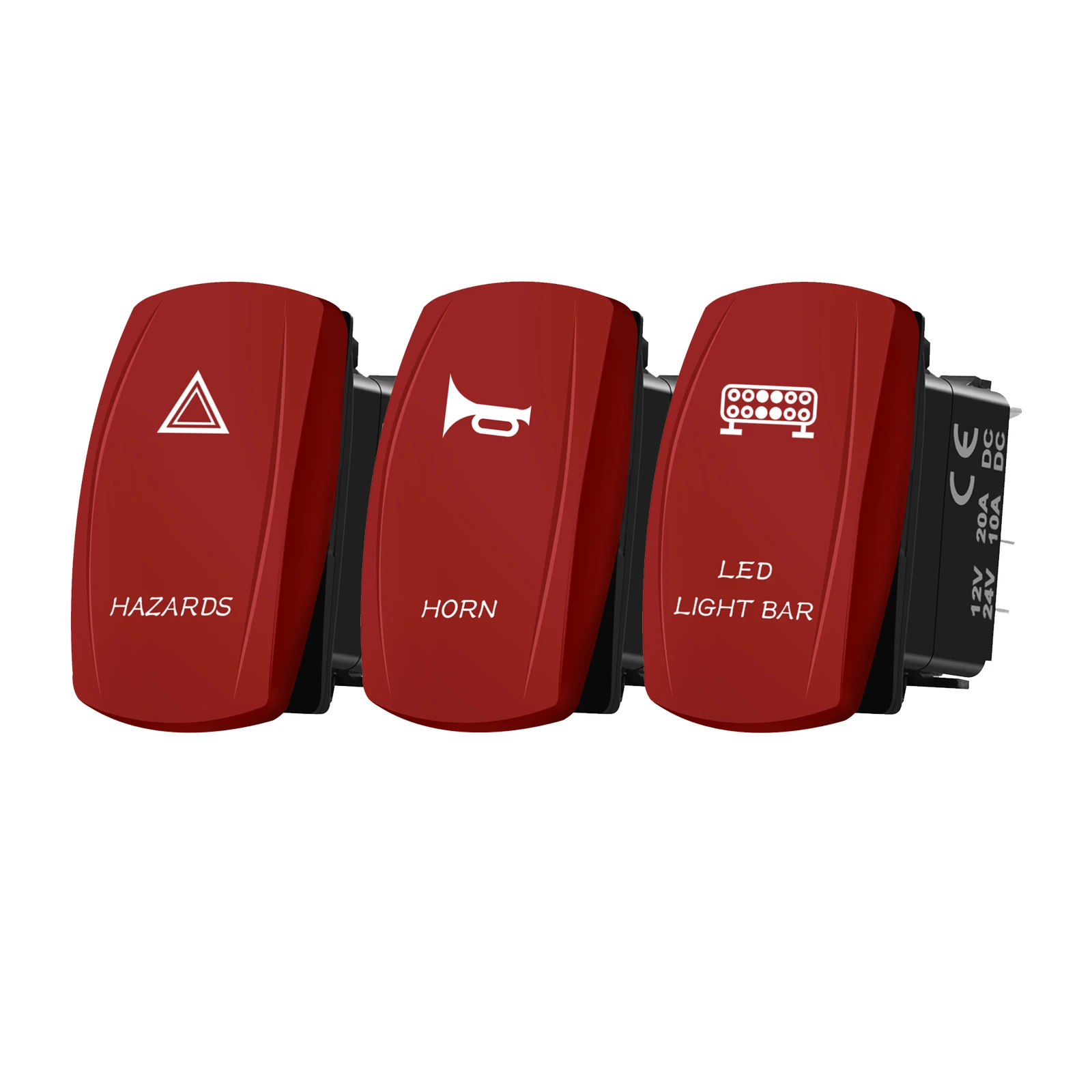 

Red Button Rocker Switch Dual White Lights 5PIN SPST ON OFF LED LIGHT BAR Waterproof 12V/24V Backlight Momentary HORN