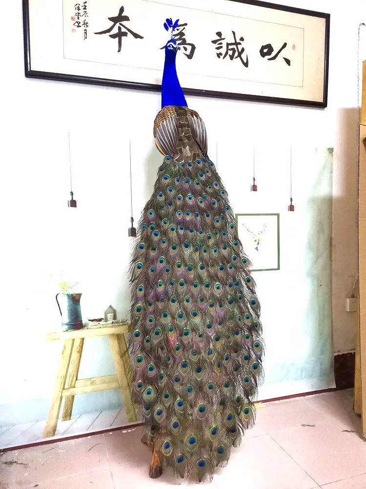 huge turn back Peacock Model Realistic Colorful Foam & Real Feather Beautiful garden decoration about 2 meters