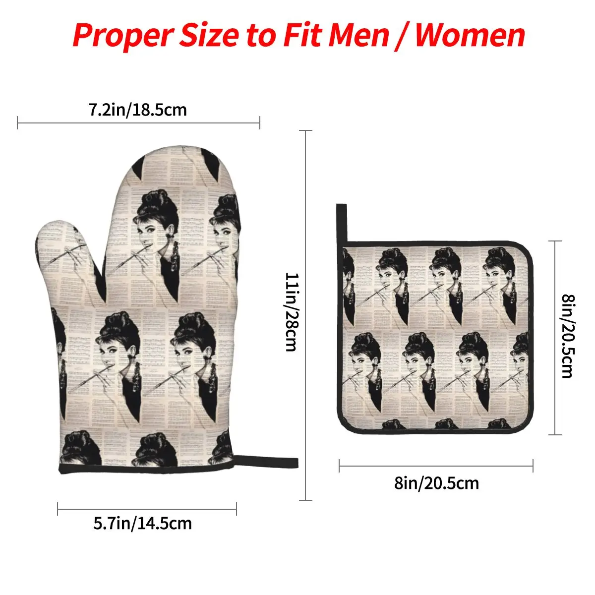 Audrey Hepburn Oven Mitts and Pot Holder Sets of 4 for Baking Kitchen Cooking Grilling Resistant Non-Slip Gloves