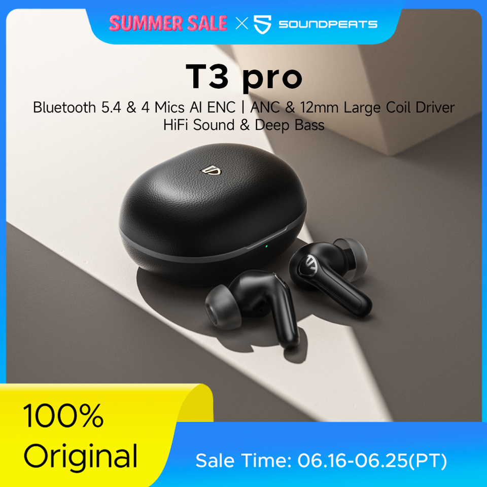 SoundPEATS T3 pro Wireless Earbuds Active Noise Cancelling Bluetooth V5.4 Earphones with 4 Mic,12mm Driver,Multipoint Connection