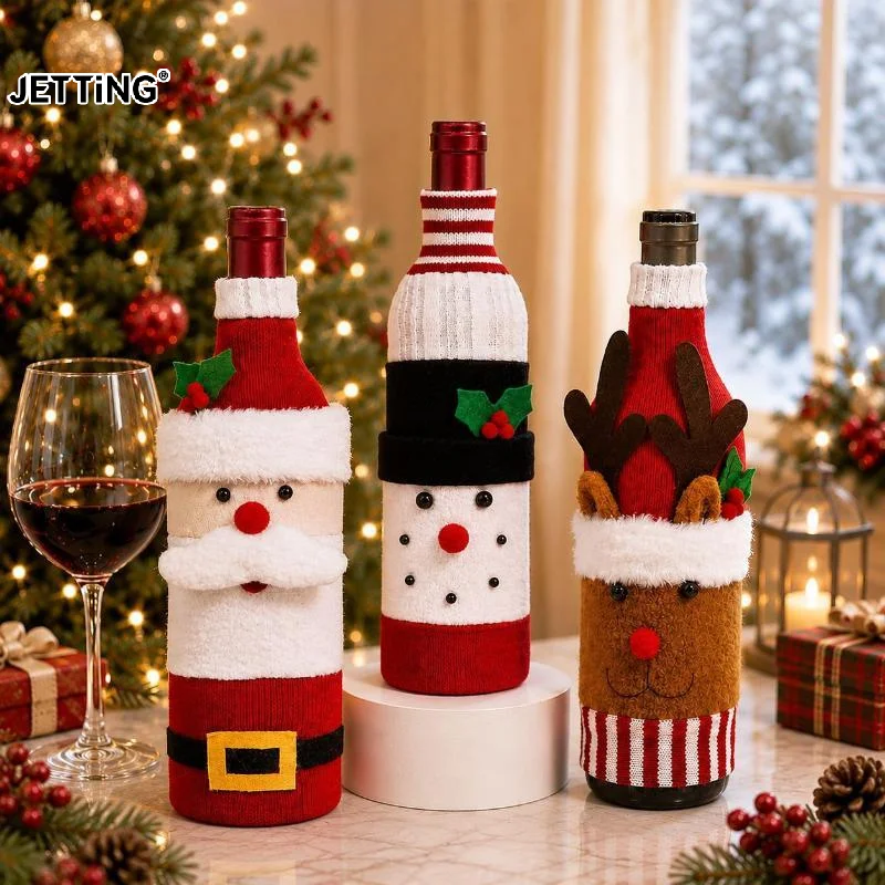 Christmas Wine Bottle Cover Santa Snowman Woven Wine Bottle Bags Christmas Party Dinner Table Decorations New Year Gifts