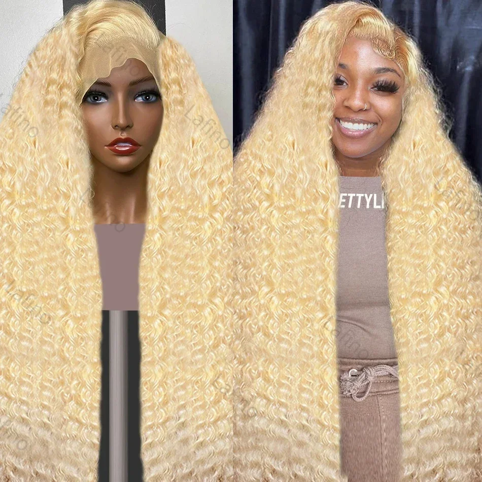 300 Density Brazilian deep wave 13x4 13x6 hd lace frontal human hair wig for women 30 40 inch 613 honey blonde curly cheap wigs