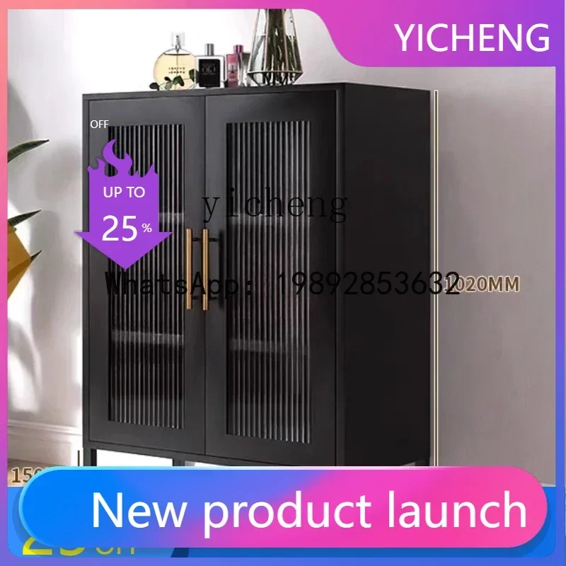 W7-Nordic light luxury meal side tea wine cabinet simple wrought iron storage locker kitchen tableware locker kitchen artifact