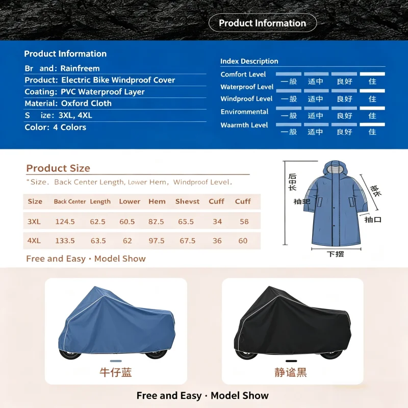 Women's Full Length Waterproof Rain Poncho for Electric Scooter One-Piece Hooded Riding Raincoat Large Pocket for E-Bike Use