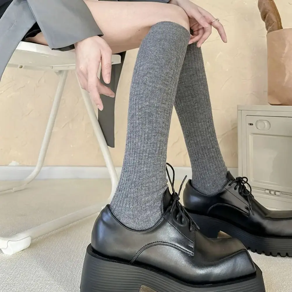 New Casual Women Long Socks Skinny Cotton Knitted Calf Socks Over Knee-High Kneepad Fluffy Long Knee Sock image 4