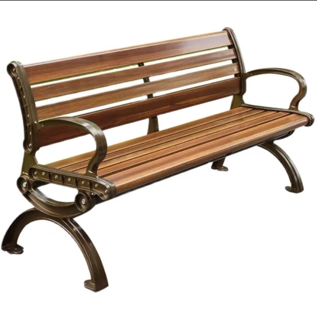 Top Selling Modern Public Park Metal Steel Solid Wooden Patio Outdoor Garden Bench