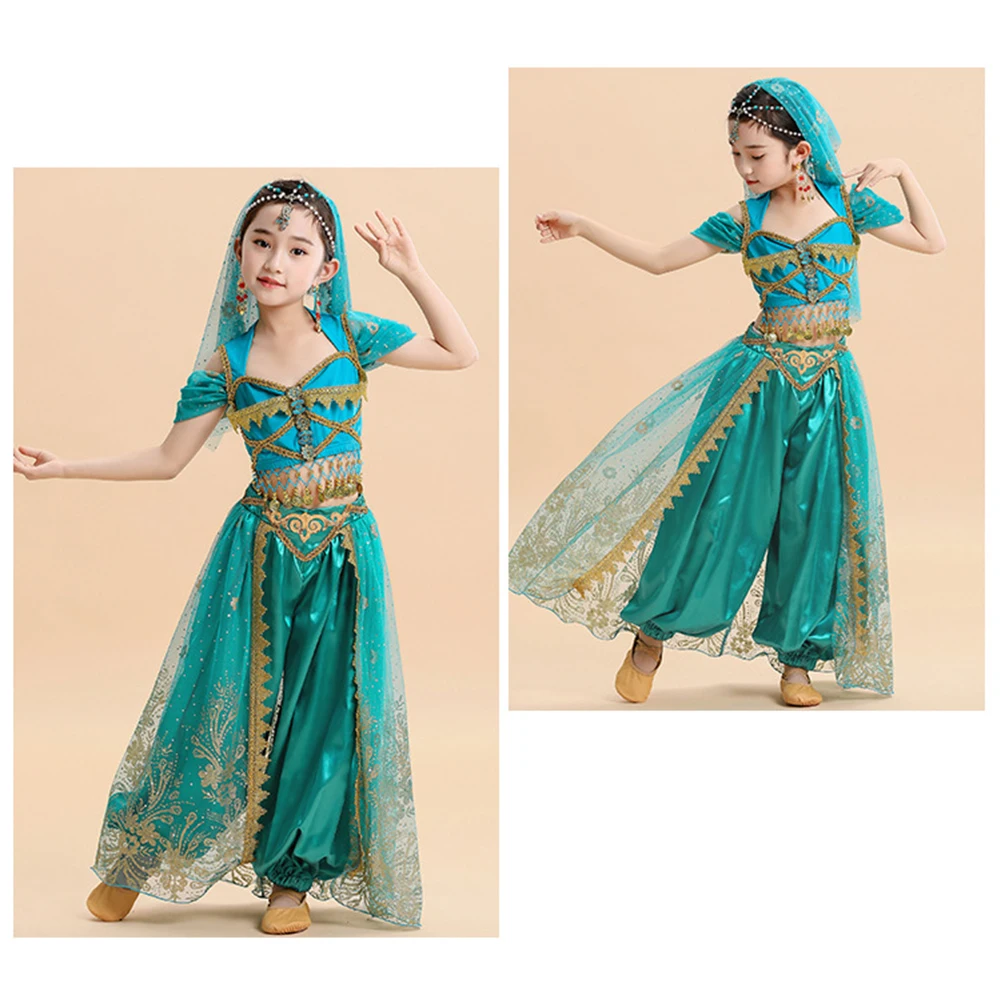 LOlanta India Belly Dance Dress Costumes for Kids Girls Short Sleeve Top Pants Oriental Performance Clothing IHalloween Outfits