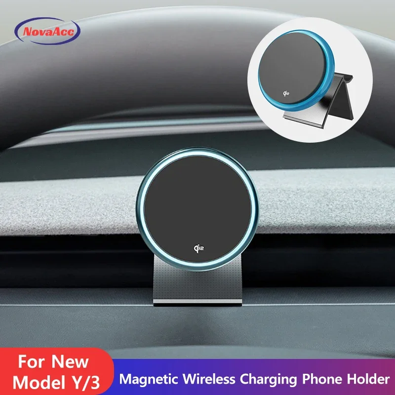 

Car Magnetic Wireless Charging Phone Holder For Tesla Model Y Juniper Model 3 Highland 2021-2025 Transparent Base OBD Charger