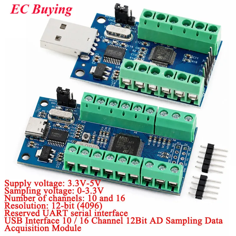12Bit USB Interface Channels 10 16 Channel Bit AD Sampling ADC Data Acquisition STM32 UART Communication Module 3.3V 5V