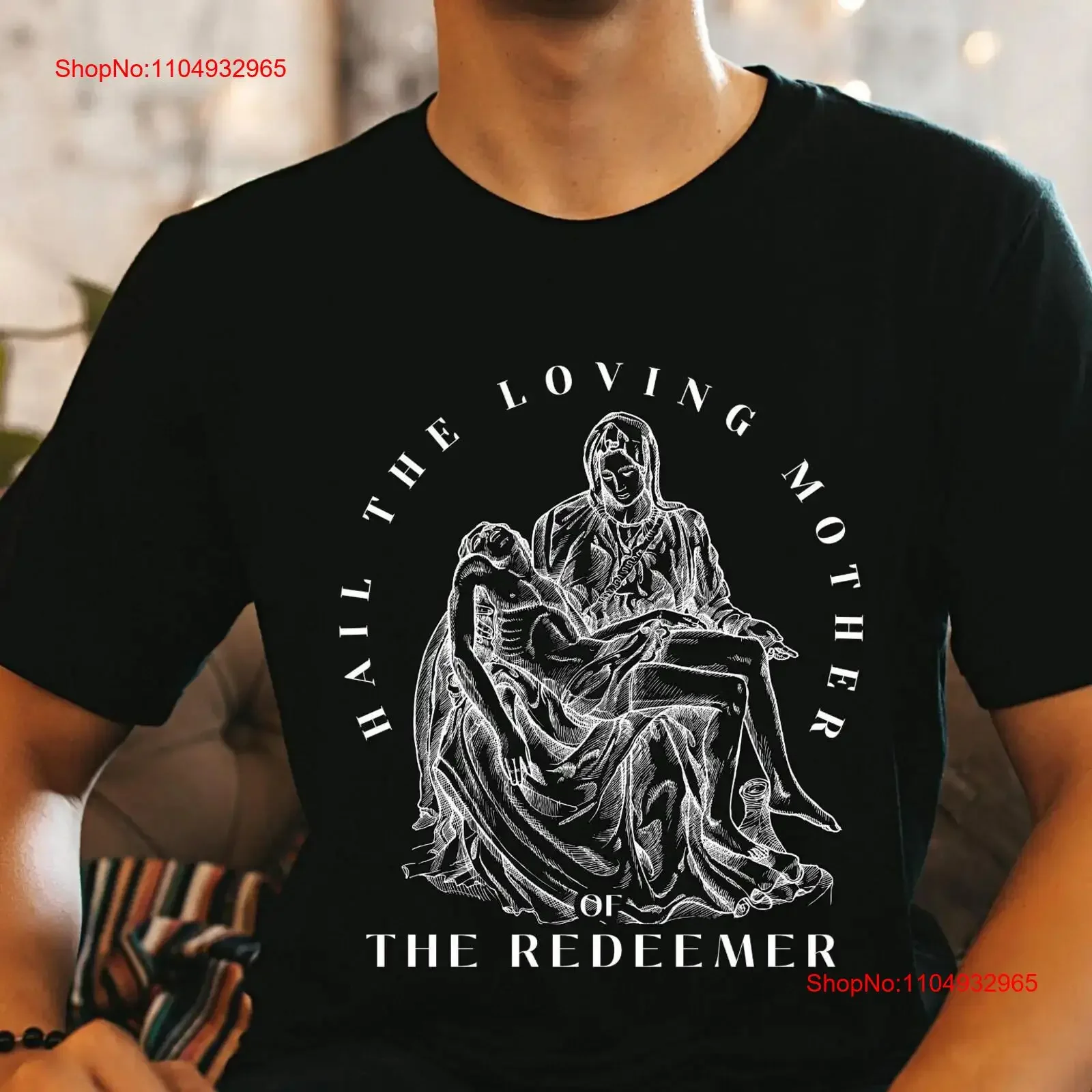 

Hail the Loving Mother of Redeemer Blessed Virgin Mary Pieta Maria Marian Devotion Католическая одежда Футболка для мужчин винтажная