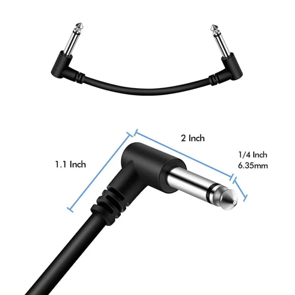 Cable de Pedal Guita para amantes de la música, Cable de parche plano de ángulo recto negro, 15/30cm