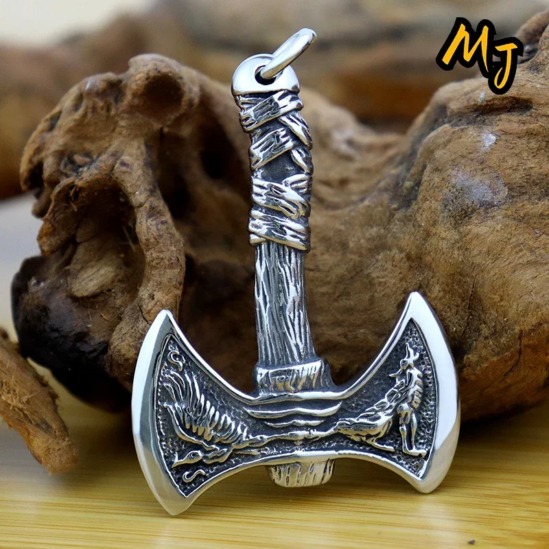 Vintage Viking Axe Medieval Necklace for Men Stainless Steel Nordic wolf Pendants animal Amulet Jewelry Accessories Dropshipping image 3
