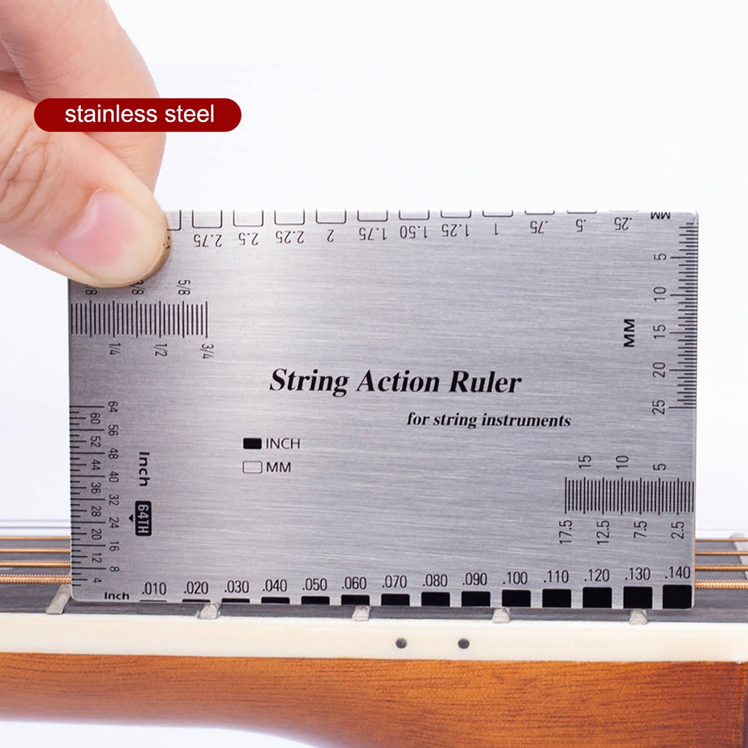 Régua de ação de corda de guitarra em aço inoxidável, ferramenta de reparo para luthier, adequada para guitarra, ukulele, baixo, banjo, bandolim
