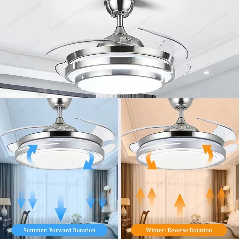 42/48 Inch Nordic Simple Style Silent Frequency Conversion Invisible Light Fan Intelligent Timing Forward And Reverse Fan Light